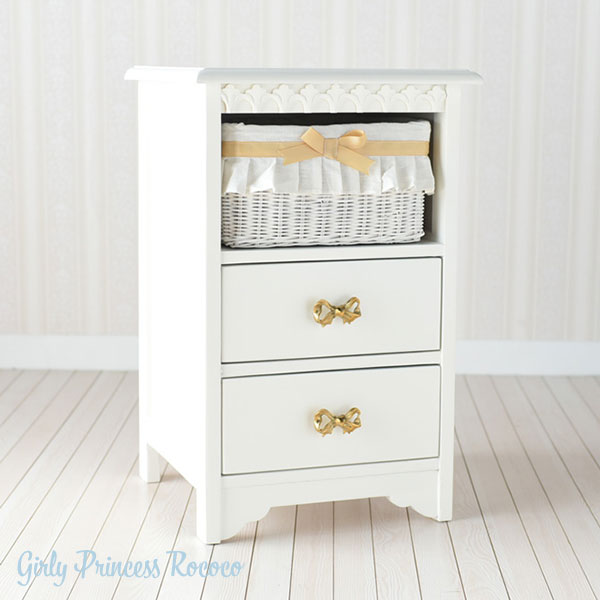 チェスト タンス たんす 引出 収納 バスケット付 カゴ付 ナイトテーブル 姫系 かわいい ホワイト 白 アンティーク調 K Lv Rt 002 定価