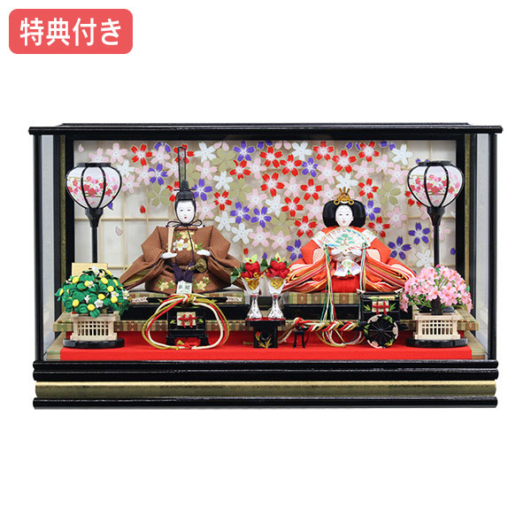 ◆特典付き 【展示現品】雛人形 ひな人形 衣裳着 衣裳着人形 ケース飾り 親王飾り 二人飾り 雪洞点灯 黒 ブラック 桃の節句 ひな祭り お雛様/映え 163 3S83214W 【数量限定】｜アイルインテリアプランニング