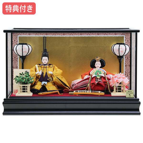 ◆特典付き 【展示現品】 雛人形 ひな人形 衣裳着人形 ケース飾り 親王飾り 送料無料 桃の節句 ひな祭り お雛様/映え ブラック ゴールド おしゃれなコンパクトケース飾り 【831S22】【S3202】【数量限定】｜アイルインテリアプランニング