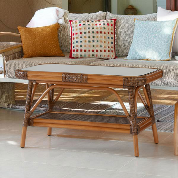 ラタン リビングテーブル 籐家具 90×50 幅90cm ロータイプ おしゃれ モダン アジアン リビング リゾート風 南国風【テーブル (03-0474-00)】