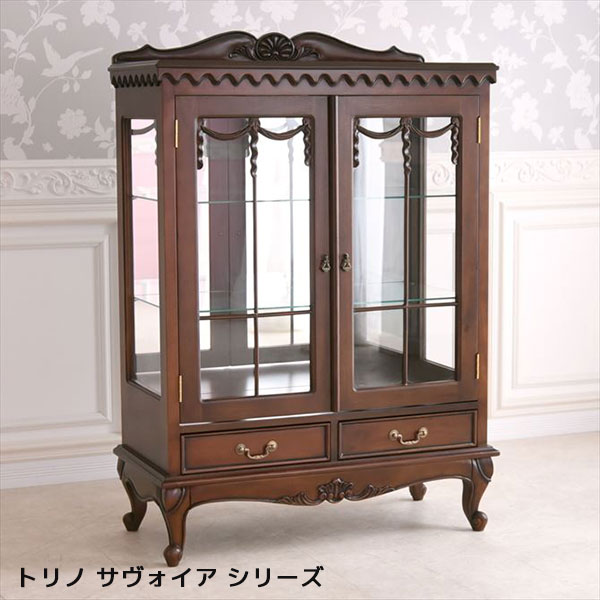 キャビネット アンティーク風 収納棚 扉付き ガラス おしゃれ 木製 【トリノサヴォイア2ドアキャビネット K-GLCAB-004-BR】