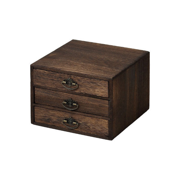 ●総無垢 天然木 内桐 針箱 小引出し 五杯＋上収納 銅金具 時代物 道具入れ ソーイングボックス 木製 引出し付 あおい 幅32.5cm （ 日本製