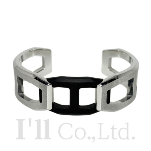 【中古】HERMES　エルメス　テトリス　カフ　ステンレススチール　PVD　シルバー　ブラック　♯T4　ブランドジュエリー　アクセサリー　ブレスレット　オープンバングル　SS【中古】【82460】