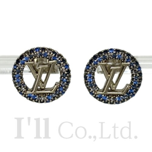 【中古】Louis Vuitton　ルイ・ヴィトン　ピアス　ルイーズ　バイ　ナイト　トレゾール　M01454　メタル　ストラス　ゴールド　ブルー　ブランドジュエリー　ブランド小物　アクセサリー　イヤリング　サークル　LVロゴ　LVイニシャル　メッキ【中古】【83085】
