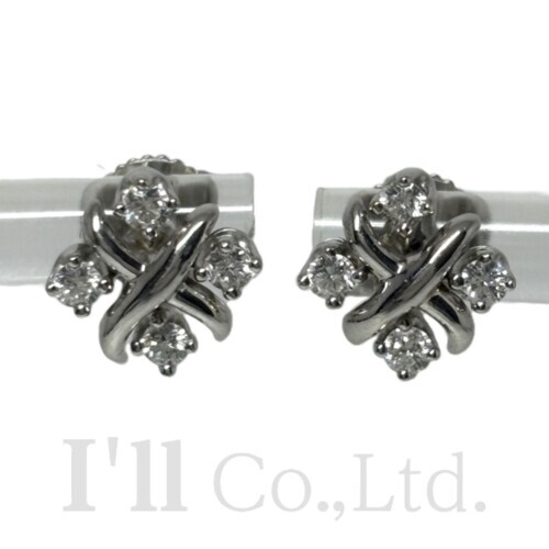 【中古】Tiffany&Co.　ティファニー　ジャン　シュランバージェ　ピアス　60108173　Pt950　4Pダイヤモンド×2　計0.29ct　ブランドジュエリー　アクセサリー　プラチナ　PT950　両耳用　Xモチーフ　クロスモチーフ　シックスティーン ストーン【中古】【81921】