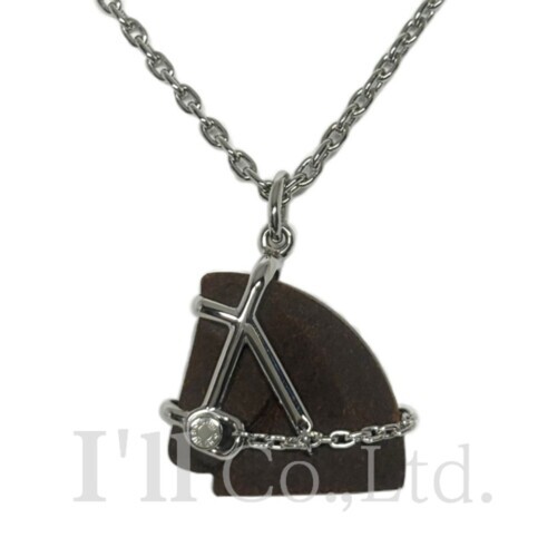 【中古】HERMES　エルメス　シュヴァル　ネックレス　H077350FP01　ヴュルカニウム　メタル　ブラウン　シルバー　ブランドジュエリー　アクセサリー　ペンダント　馬　ホース【中古】【82707】