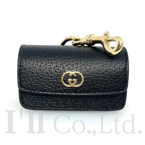【中古】【未当て嵌める品】GUCCI グッチ 折りかがみ御徒面子 保持者 692956 ダブルG デメトラ 黒いこと ゴールド金具 ブランド名小物 小入れもの 合切袋 キーホルダー 折りかがみ袋入れ 愛玩動物用【中古】【59746】