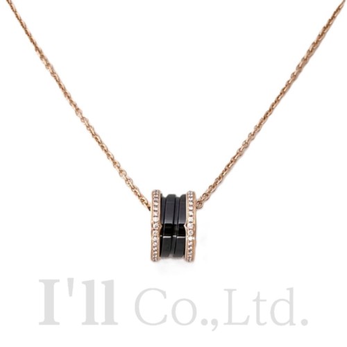 【中古】BVLGARI　ブルガリ　ビー・ゼロワン　ネックレス　350056　750PG　ブラックセラミック　パヴェダイヤモンド　ブランドジュエリー　アクセサリー　ペンダント　ビーゼロワン　B.zero1　B-zero1　Au750　K18PG　18金　750ピンクゴールド　黒セラ【中古】【72669】