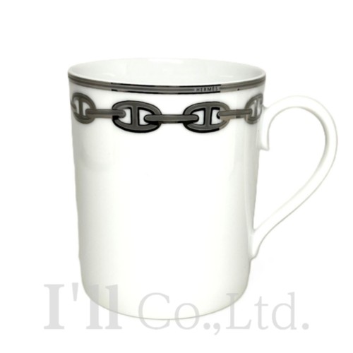 【中古】HERMES　エルメス　シェーヌダンクル　マグカップ　004134P　陶器　ホワイト　プラチナシルバー　ブランド食器　テーブルウェア　西洋食器　コーヒーカップ　珈琲カップ　コップ　錨モチーフ【中古】【78040】