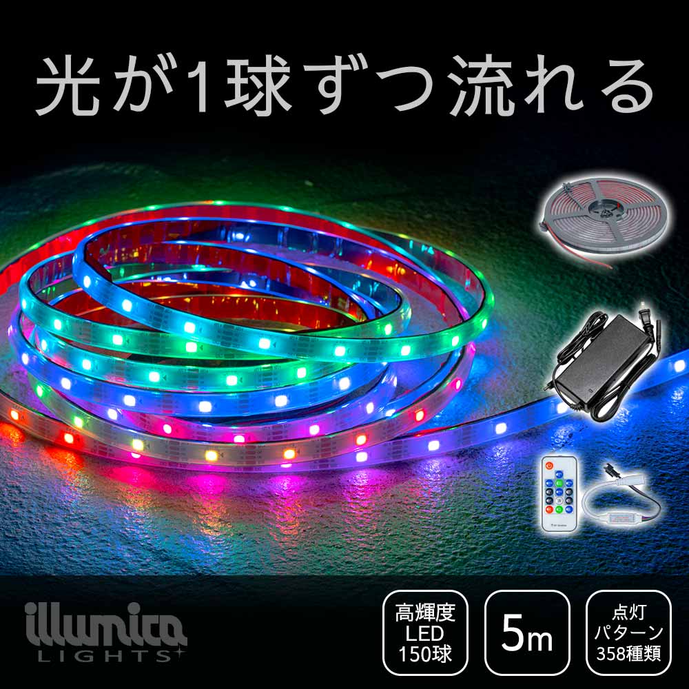 LED磁気テープ 光が流れる PIXEL METEO RGB盛りだくさん色合い DC12V | METEO-RGB1-30 | 5m | 150球 | ともし火+制御装置+ワット数仕かける/ 押しひろげる用ともし火+ワット数 | 露天 貨物輸送無料 間接的な行動ともし火 壁 陳列箱 格好のいい led磁気テープともし火 ケイ素樹脂熱電子管 ledともし火 LED 専門職店 イルミカ