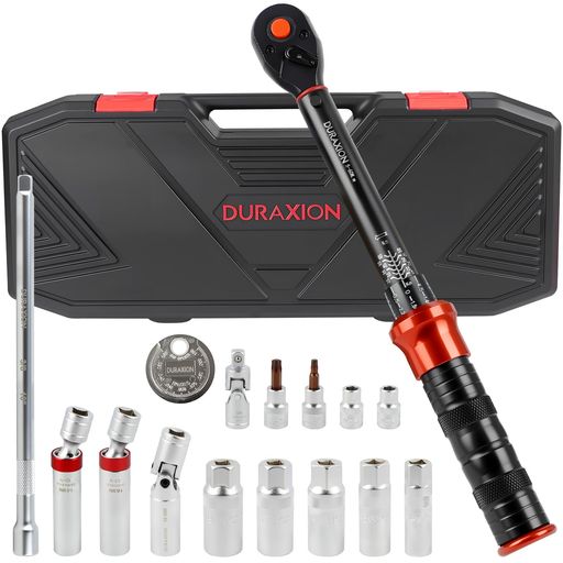 DURAXIONトルクレンチバイクセット16点組プレセット型差込角9.5mm(3/8インチ)5-60N.mオートバイトルクレンチ車エンジンスパークプラグバイクの整備オイル交換自転車高精度正方向プラスマイナ…