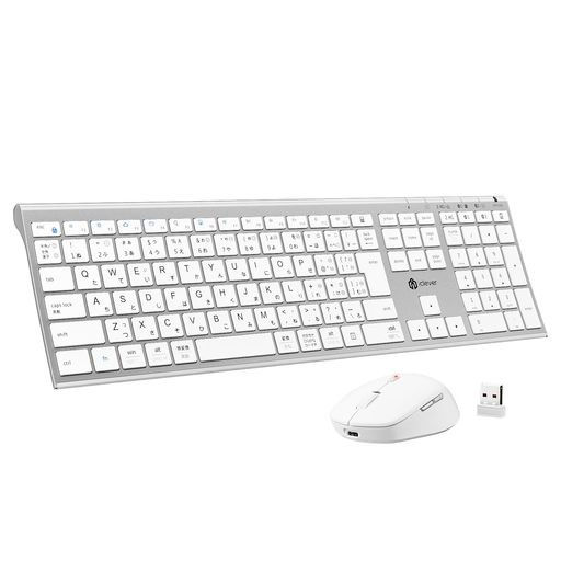 iCleverキーボードマウスセットワイヤレスBluetooth\u00262.4GJIS日本語取り合わせフルサイズテンキー付き添い人二十日鼠4段自然調整能力のあるDPI静音薄型軽さ無線電話Type-C申し受ける式パンタグラフ式デュアルモードパソコンマイコン