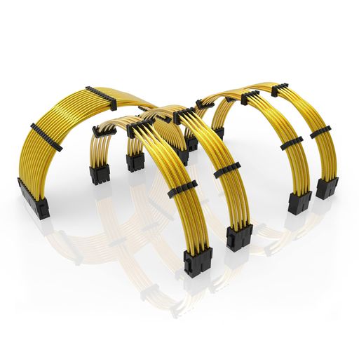 LINKUP30cm電源専用スリーブカスタムPSUケーブル延長セット|GPUパワー|24ピン8ピン6ピンセット|300mmメタリック・ゴールド