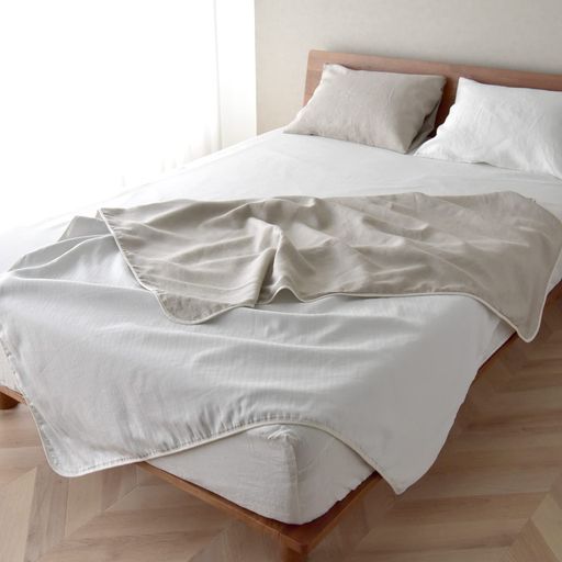 SleepTailorガーゼケットフレンチリネン和晒しダブルガーゼブランケットシングル日本製140x200cm綿100%麻100%リバーシブルタイプ大判北欧ひざ掛けコットンリネンケット【a.n.d】(和晒x麻
