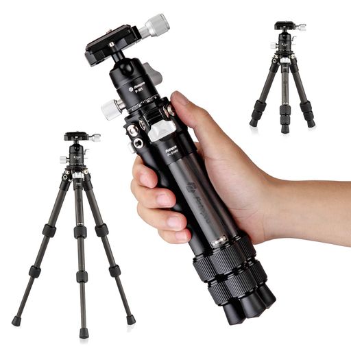 Fotoproミニカーボンファイバー三脚架0.39KG軽量コンパクトトラベル360度ボールヘッド付きミニ最大負荷5KGP-2mini+P-2Hブラック