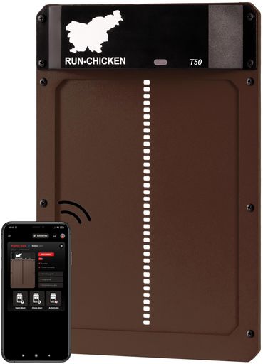 RUN-CHICKENドア(ブラウン)モデルT50鶏小屋自動ドア光センサーアプリ対応電池式自動開閉タイマー設定防水DIY