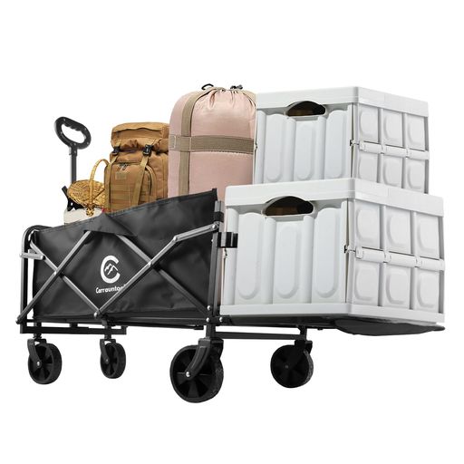 Carrauntoohillアウトドアワゴン【後部展開可】100L大容量軽量折りたたみキャリーカート耐荷重150KGキャリーワゴンキャンプ用品長物対応全地形対応コンパクトに収納できキャンプBBQ釣り買い…