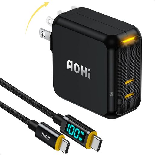 AOHI100W充電器PD充電器100W2ポート充電器type-c【PSE技術基準適合/折りたたみ式/最軽量/GaN+】タイプc充電器、MacBookPro/Air、iPad、iphone14/15、DellXPS、 6,959円