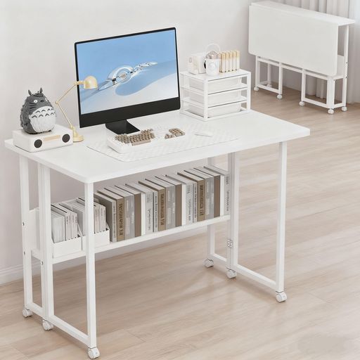 Aerlife パソコンデスク 折りたたみ コンパクト PCデスク 幅100cm 多機能テーブル 幅80cm 勉強机 収納付き オフィス 机 キャスター付き 本棚付き おしゃれ シンプル 事務用テーブル 木製 机 在&hellip;｜Ilmondomall