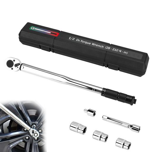 VitalBloomトルクレンチプレセット型差込角12.7mm(1/2インチ)28-210N?m車タイヤ交換とるくレンチセット4/17/19/21mmレンジラチェットとエクステンションバー付きタイヤ交換バイク自転車用