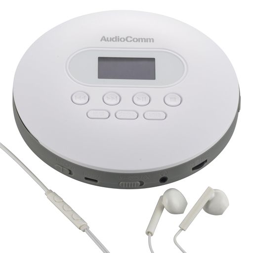 オーム(OHM)AudioCommポータブルCDプレーヤー乾電池/USB給電対応リモコン・イヤホン付属ホワイトCDP-858Z03-5089オーム電機語学学習英検TOEICリスニングリモコン付き