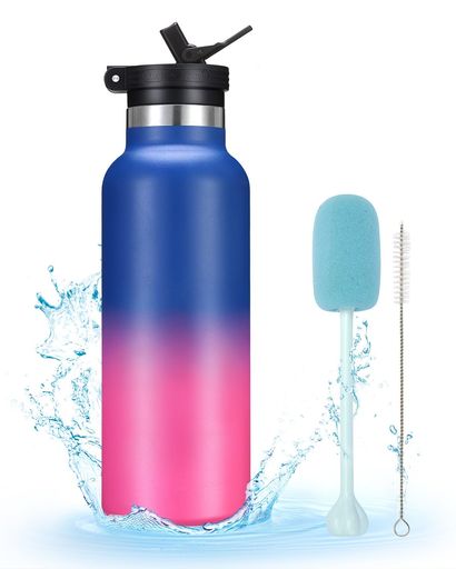 BottHealth保温保冷SUS316ストロー水筒500mlウォーターボトル真空断熱ステンレス魔法瓶軽量持ち運び漏れ防止ボトルグラデーションつや消しマグカップスポーツアウトドア登山用キャンプラン…