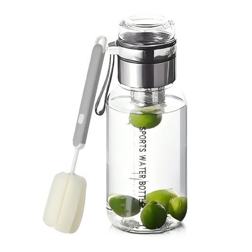 水筒ガラス耐熱茶葉分離800ml直飲みボトル取り外し可能ステンレス茶こし付き大容量広口お手入れ簡単スポンジカップブラシ付き