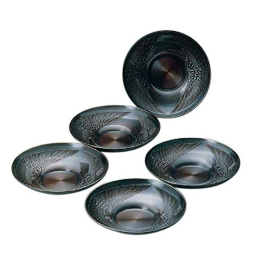 新光金属元素(Sinkoukinzoku)茶托黒銅完成108φx18Hmm純銅黒銅完成鎚目茶托五客揃鶴BC-10525書き割り入