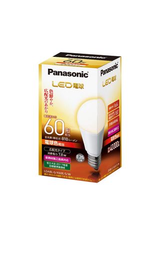パナソニックLED電球口金直径26mm電球60W形相当電球色相当(7.8W)一般電球・広配光タイプ密閉形器具対応LDA8LGK60ESW