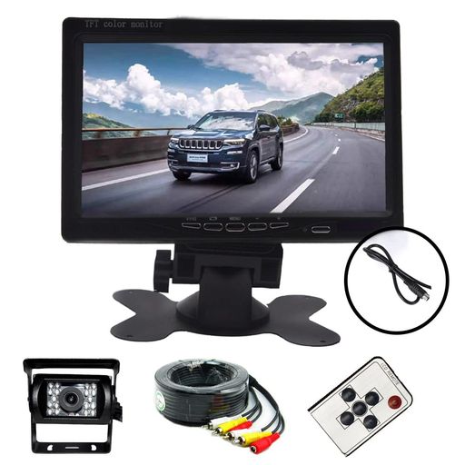 OBESTバックモニター高輝度7インチモニター+バックカメラ12V/24V兼用バックカメラセット+一体型20Mケーブルトラック、バス、重機等対応取付簡単バックカメラ車用モニター