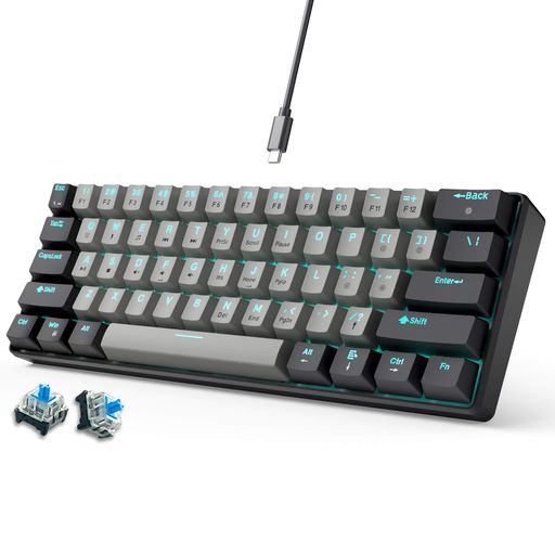 abucow60%メカニカルゲーミングキーボードブルースイッチ有線コンパクトキーボードアンチゴースト機能全キー同時押し対応61交換可能キーキャップ人間工学デザインWindows/Mac対応(ブラック…