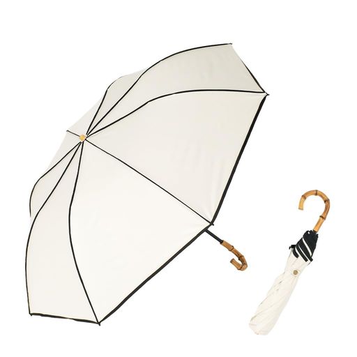 [VITAFELICE]ヴィータフェリーチェ2段折りショート傘(晴雨兼用/親骨55cm)レディースpru-30176z(フルパイピングオフホワイト)