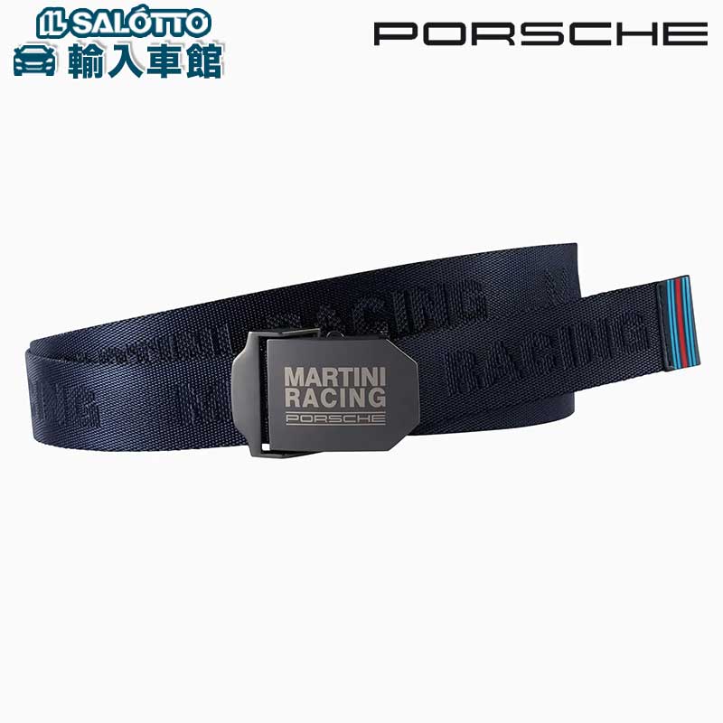 【 ポルシェ 純正 即日出荷 】マルティーニ レーシング ベルト ユニセックス 80cm 全長105cm 無段階 穴無し ロゴ ダークブルー ネイビー 青 スポーツ ゴルフ Porsche オリジナル アクセサリー|イルサ店