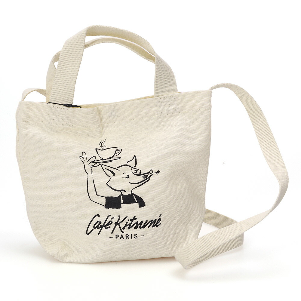 〈TIMESALE〉〈ｸｰﾎﾟﾝ5%OFF〉カフェキツネ・CAFE KITSUNE ”BARISTA FOX MINI TOTE・バリスタ フォックス ミニ トート” 2WAYショルダー&ハンドバッグ・キャンバストートバッグ(タピオカ) ／MAISON KITSUNE・メゾンキツネ ／PU05104WW9001 P709／TAPIOCA