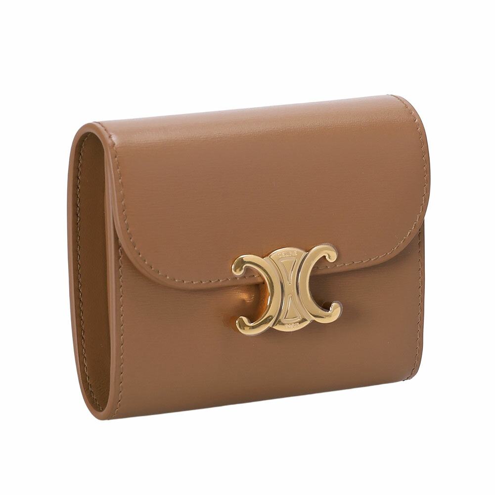 【新品未使用】CELINE セリーヌ　ブラウンレザー　三つ折り財布　トリオンフ セリーヌ/3つ折り財布/ール フラップウォレット トリオンフ