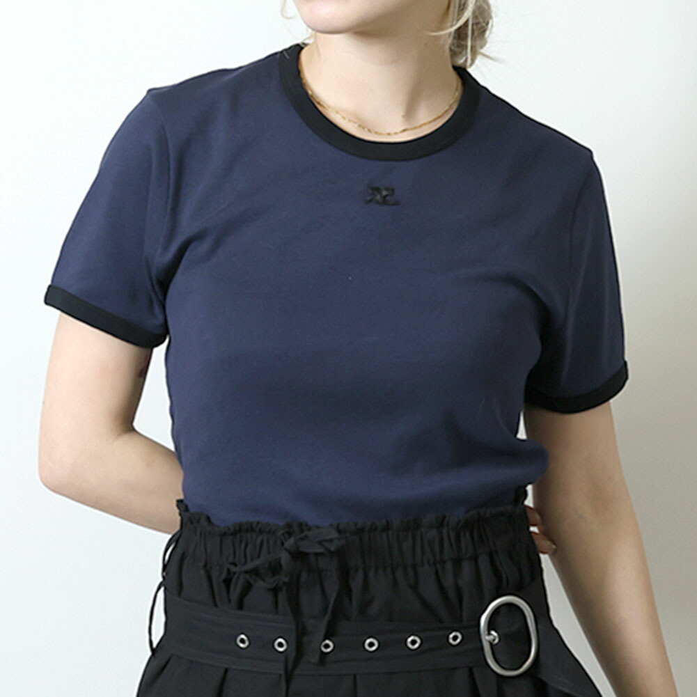 クレージュ　コントラスト　コットン　Tシャツ　ネイビー　ロゴ　Sサイズ 楽天市場】COURREGES クレージュ シグニチャーコントラスト半袖T