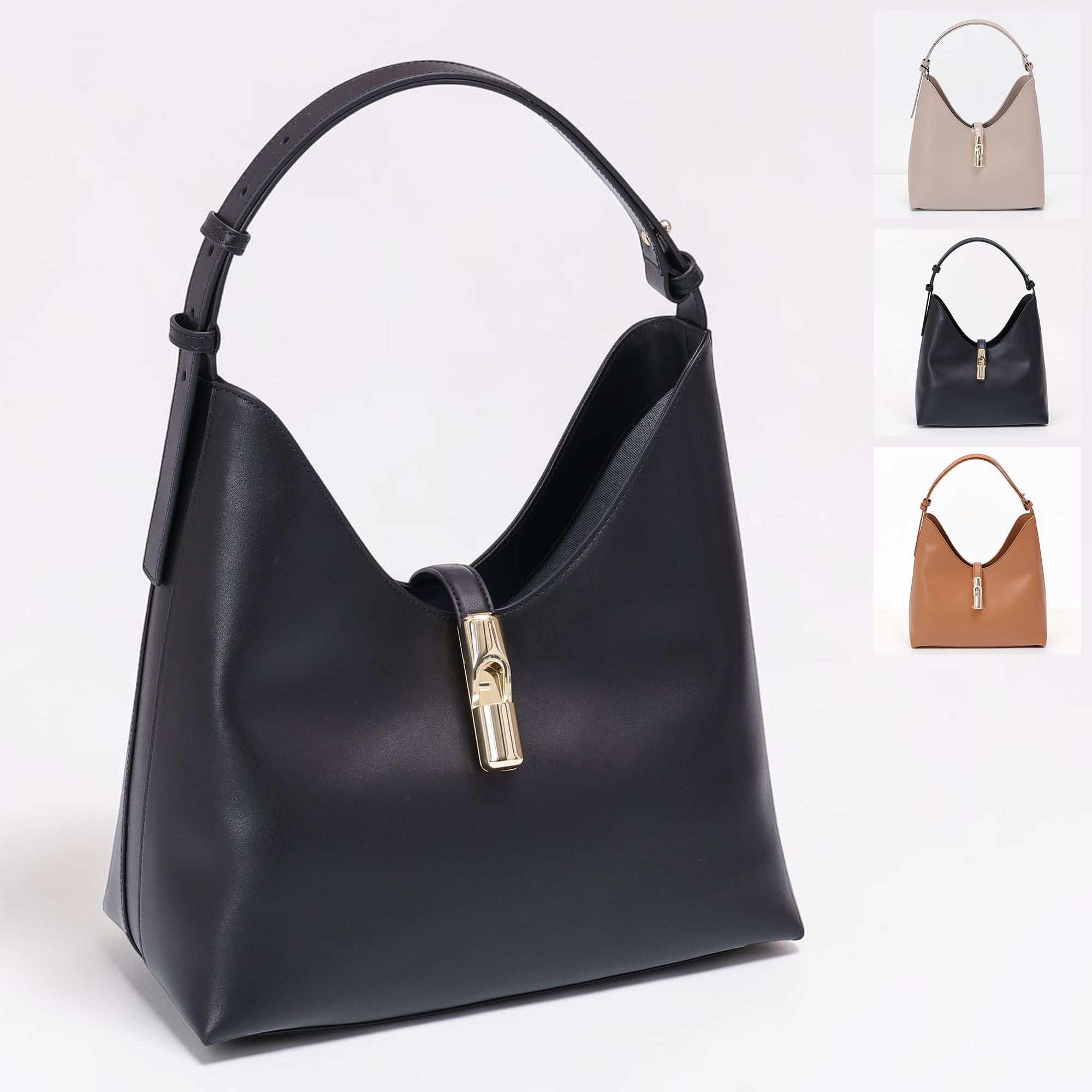 〈☆SALE割引〉〈ｸｰﾎﾟﾝ5%OFF〉フルラ／FURLA "Furla Goccia ゴッチャ ショルダーバッグ M&rdquo; レディース・レザー・ホーボーバッグ・ワンショルダー・トートバッグ(リネン・ブラック・ブラウン) WB01499 BX3104 4488S・O6000・RY000／LINEN・NERO・BRANDY[返品OK]｜IL TELAIO DUE