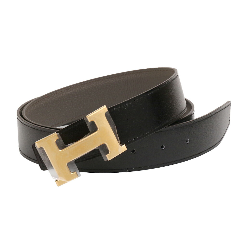 【訳あり】HERMESレザーベルト ブラック/ブラウン リバーシブルシルバー袋付 箱あり】HERMES リバーシブルベルト レザー ブラック×ダークブラウン