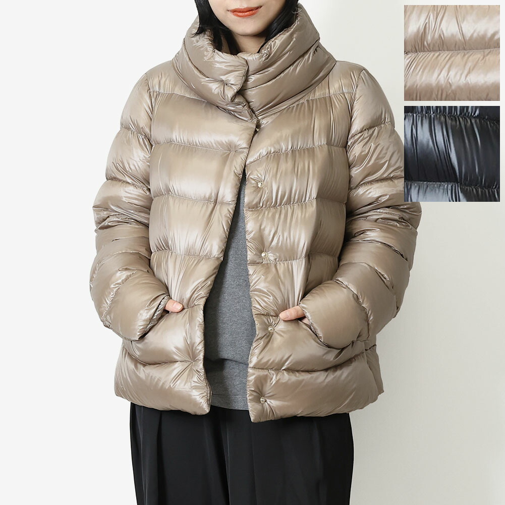ほぼ未使用 HERNO ELISA ダウンコート フォックス ネイビー タグ付属 HERNO (ヘルノ) フェイクファー取り外し フルジップ ダウン