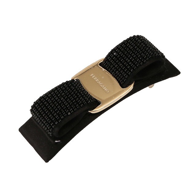 楽天市場】フェラガモ バレッタ リボン ブラック ゴールド レディース