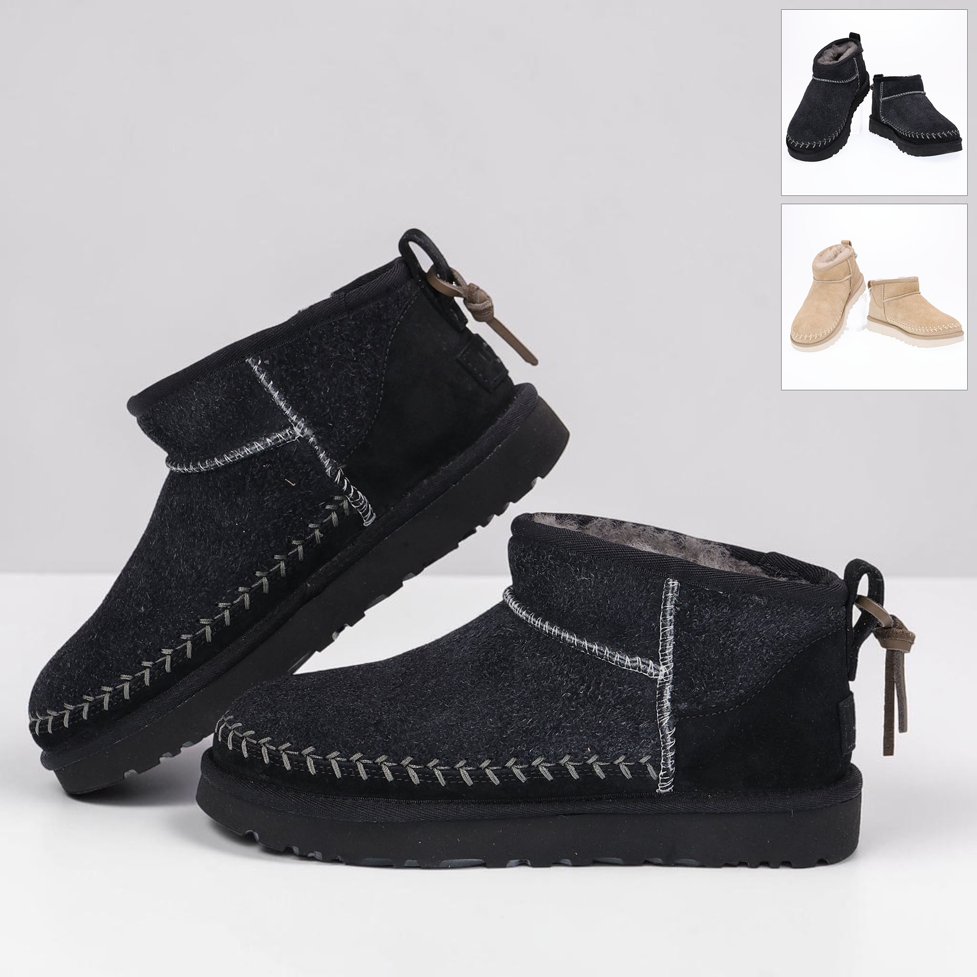 〈ｸｰﾎﾟﾝ5%OFF〉アグ／UGG "CLASSIC ULTRA MINI BIARRITZ・クラシック ウルトラ ミニ ビアリッツ" レディース・スエード・シープスキン・ショートムートンブーツ(ブラック・マスタードシード) 1171538 BLK・MDSD／BLACK・MUSTARD SEED[返品OK]｜IL TELAIO DUE