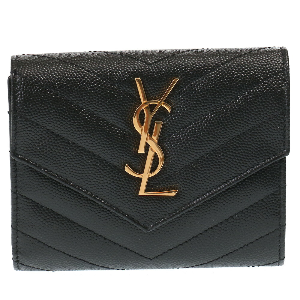 〈ｸｰﾎﾟﾝ5%OFF〉サンローラン・パリ／SAINT LAURENT PARIS "モノグラム キルティング ミニウォレット" キャビアスキン・3つ折り財布・コンパクトウォレット・小財布(ブラック) 403943 BOW01 1000／BLACK[返品OK]｜IL TELAIO DUE