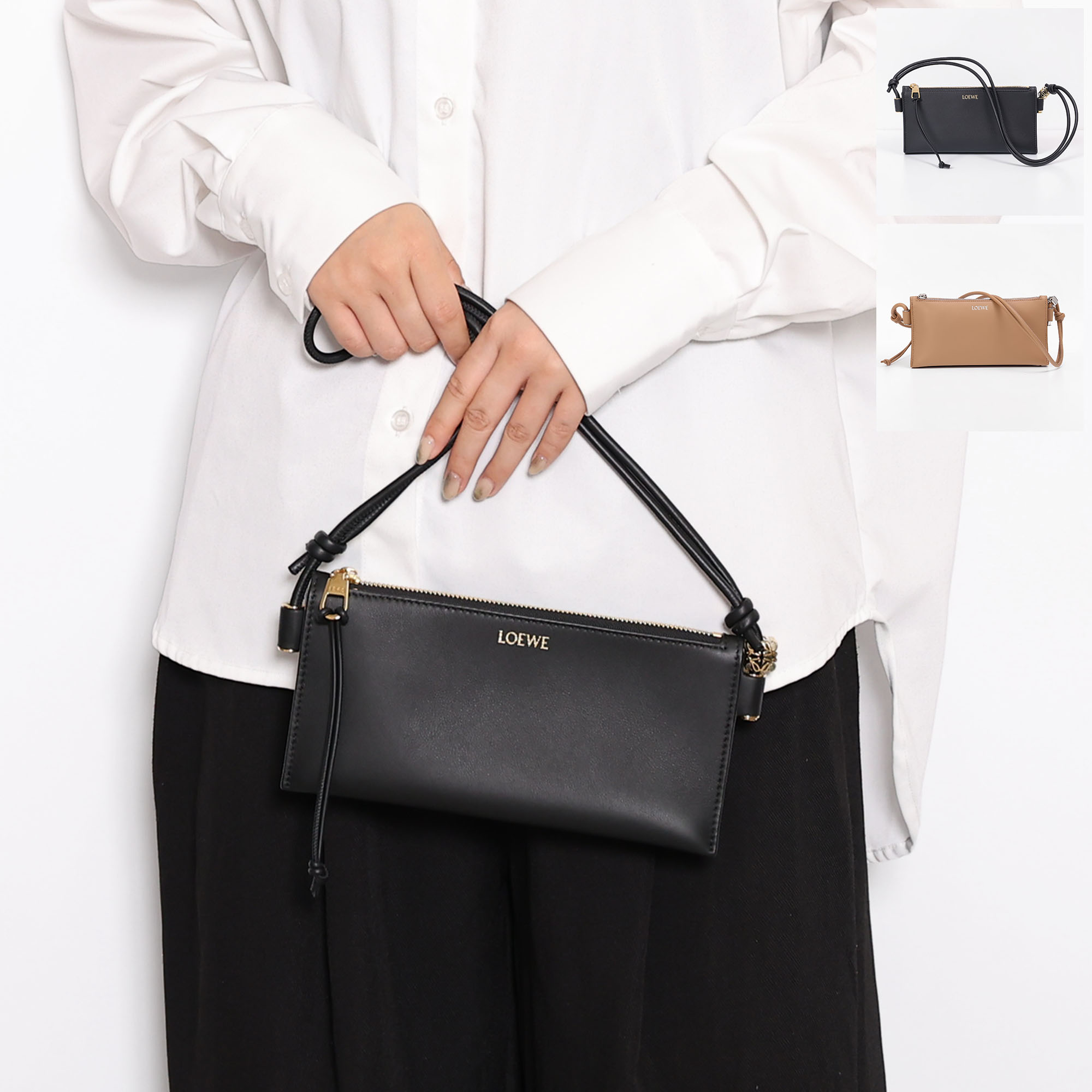 〈ｸｰﾎﾟﾝ5%OFF〉ロエベ／LOEWE "JOYA POUCH・ホヤ ポーチ" ナパカーフ・レディース・ショルダーバッグ・ポシェット・クロスボディ(ブラック・モカ) C630R10X03 1100・9579／BLACK・MOCHA[返品OK]｜IL TELAIO DUE