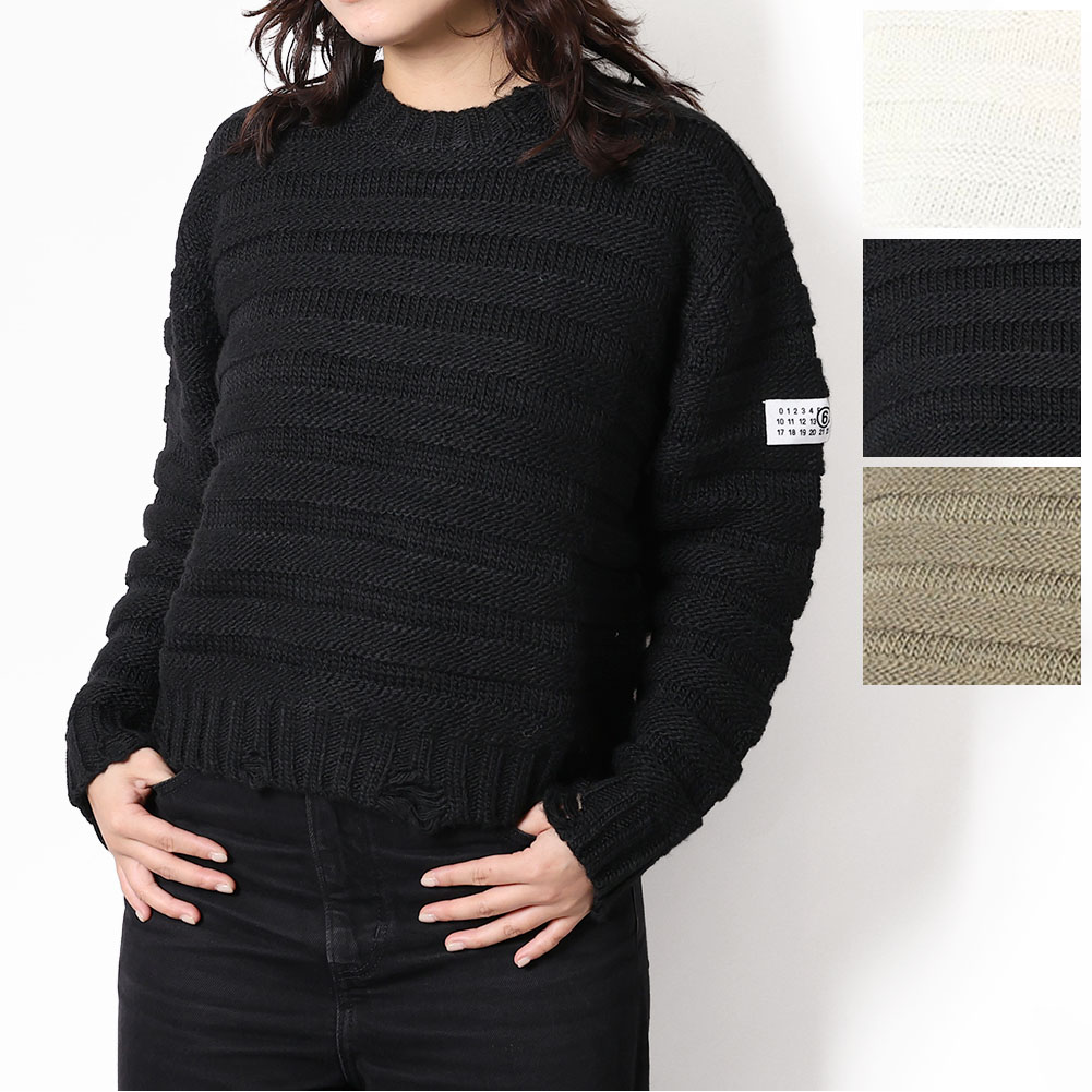 〈ｸｰﾎﾟﾝ5%OFF〉エムエムシックスキッズ・メゾンマルジェラ／MM6 KID'S・MAISON MARGIELA　レディース　ニット・セーター・ナンバリングロゴ・長袖(ホワイト・カーキ・ブラック) M60880 MM06P M6101・M6514・M6900／12Y・14Y・16Y[返品OK]
