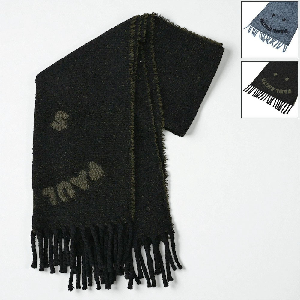〈ｸｰﾎﾟﾝ5%OFF〉ポールスミス／PAUL SMITH " PS HAPPY SCARF・ 男女兼用 マフラー・スカーフ ・ハッピーフェイス・スマイルロゴデザイン (ブルー・ブラック) M1A-150T-T721 47・79／BLUE・BLACK[返品OK]｜IL TELAIO DUE