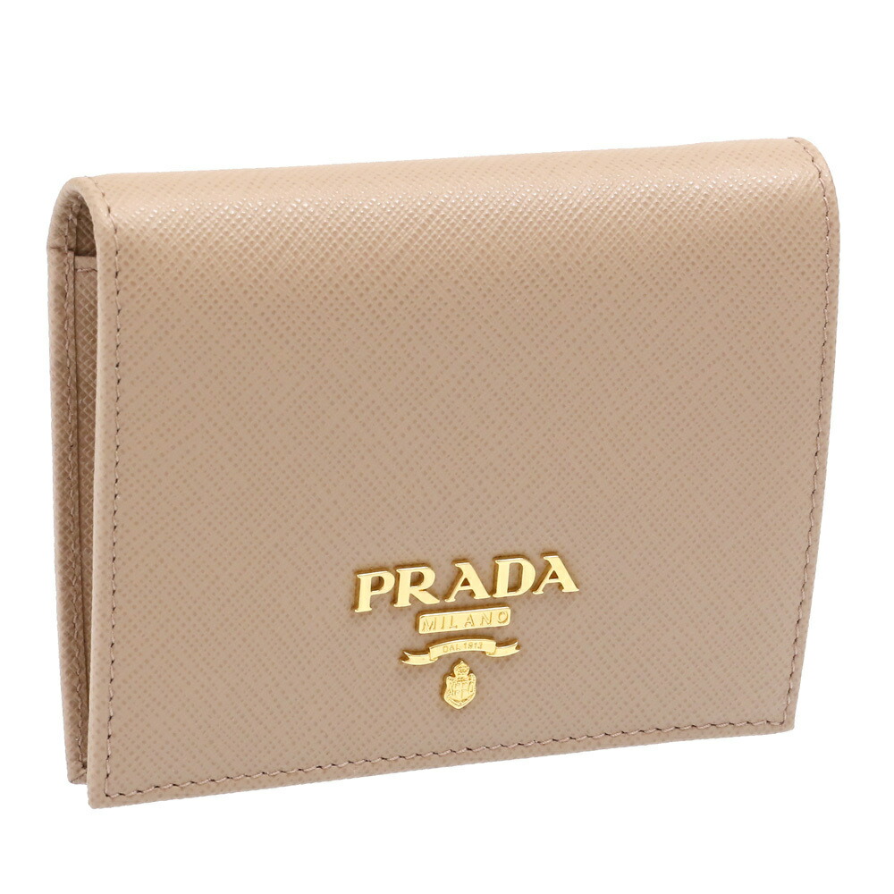 〈ﾎﾟｲﾝﾄ5倍〉プラダ／PRADA メタルロゴ・型押レザー2つ折り財布・中財布(シプリア・ベージュ) 1MV204 SAFFIANO METAL(QWA)CIPRIA[返品OK]
