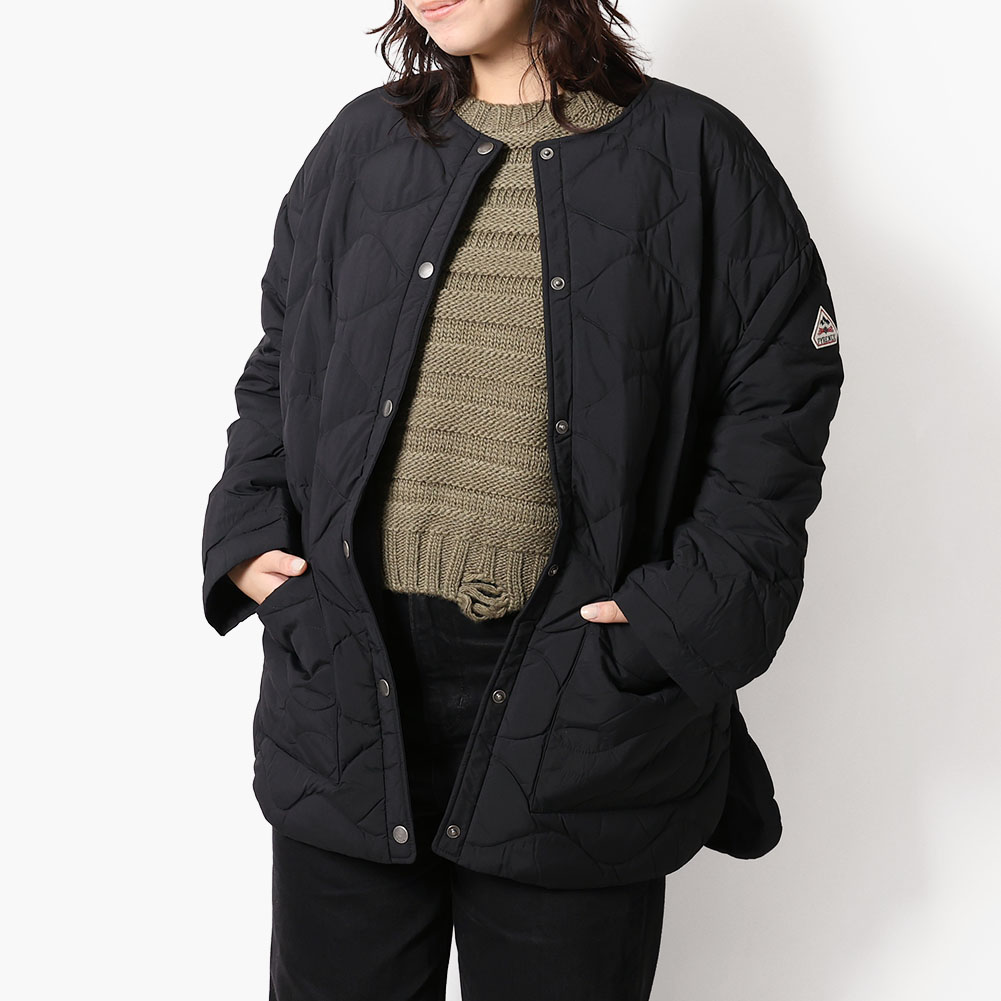 〈クーポン5%OFF〉ピレネックス/PYRENEX "SIENNA・シエナ" レディース・オニオンキルトデザイン・ノーカラー ミディアム丈 ダウンジャケット (ブラック) HWY039 0009/BLACK|IL TELAIO DUE