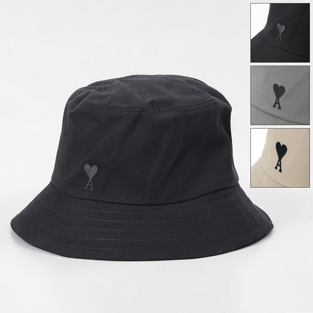 【SUMMER SALE】【ｴﾝﾄﾘｰでP5】アミパリス／AMI PARIS "コットン Ami De Coeur バケットハット" ユニセックス・ロゴ入り・帽子(ブラック・カーボン/グレー・トープベージュ) UHA666.AW0041 001・0516・A036／NOIR・CARBONE・BEIGE TAUPE[返品OK]｜イル　テライオ