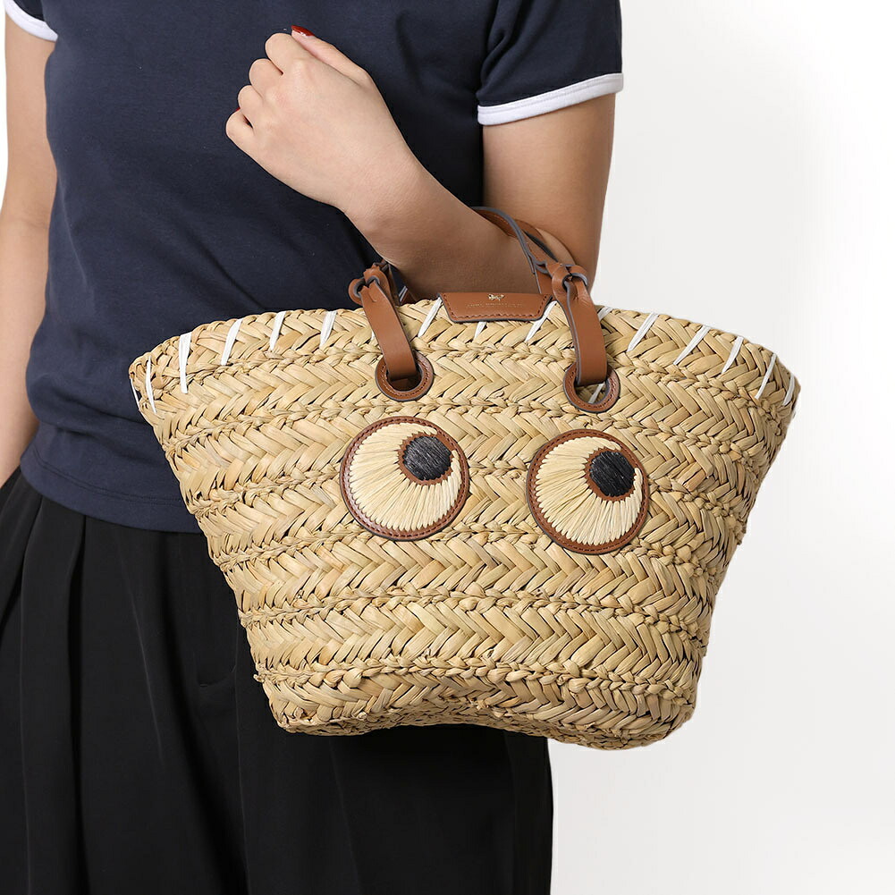 【SUMMER SALE】【ｴﾝﾄﾘｰでP5】アニヤハインドマーチ／ANYA HINDMARCH &rdquo;SMALL BASKET PAPER EYES IN SEAGRASS&rdquo;ラフィア アイズ スモールバスケットハンドバッグ・かごバッグ(ナチュラル) 155120／NATURAL[返品OK]｜イル　テライオ