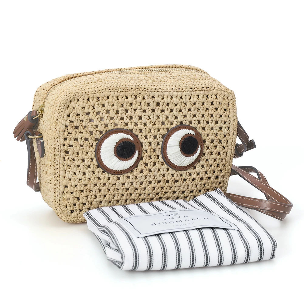 【ｸｰﾎﾟﾝ5%OFF】アニヤハインドマーチ／ANYA HINDMARCH ”ラフィア アイズ クロスボディ” ショルダーバッグ(ナチュラル) 168342／NATURAL[返品OK]